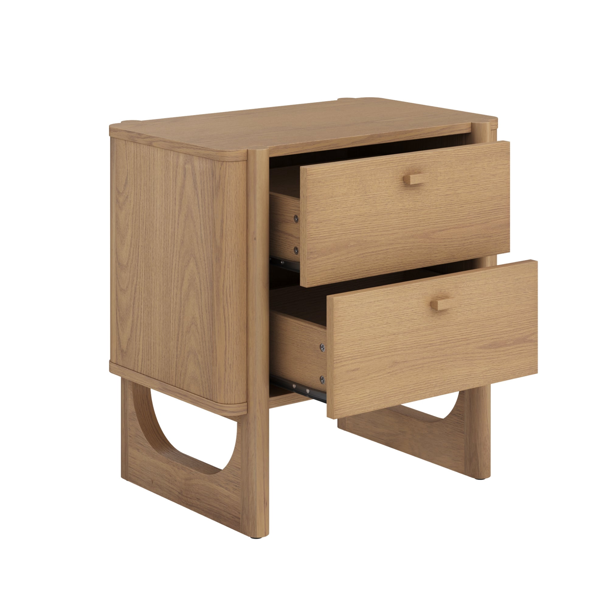 Nathan James Solace Mid Century Modern 2 Drawer Nightstand with Solid Wood Frame and Rounded Details, Raw Oak