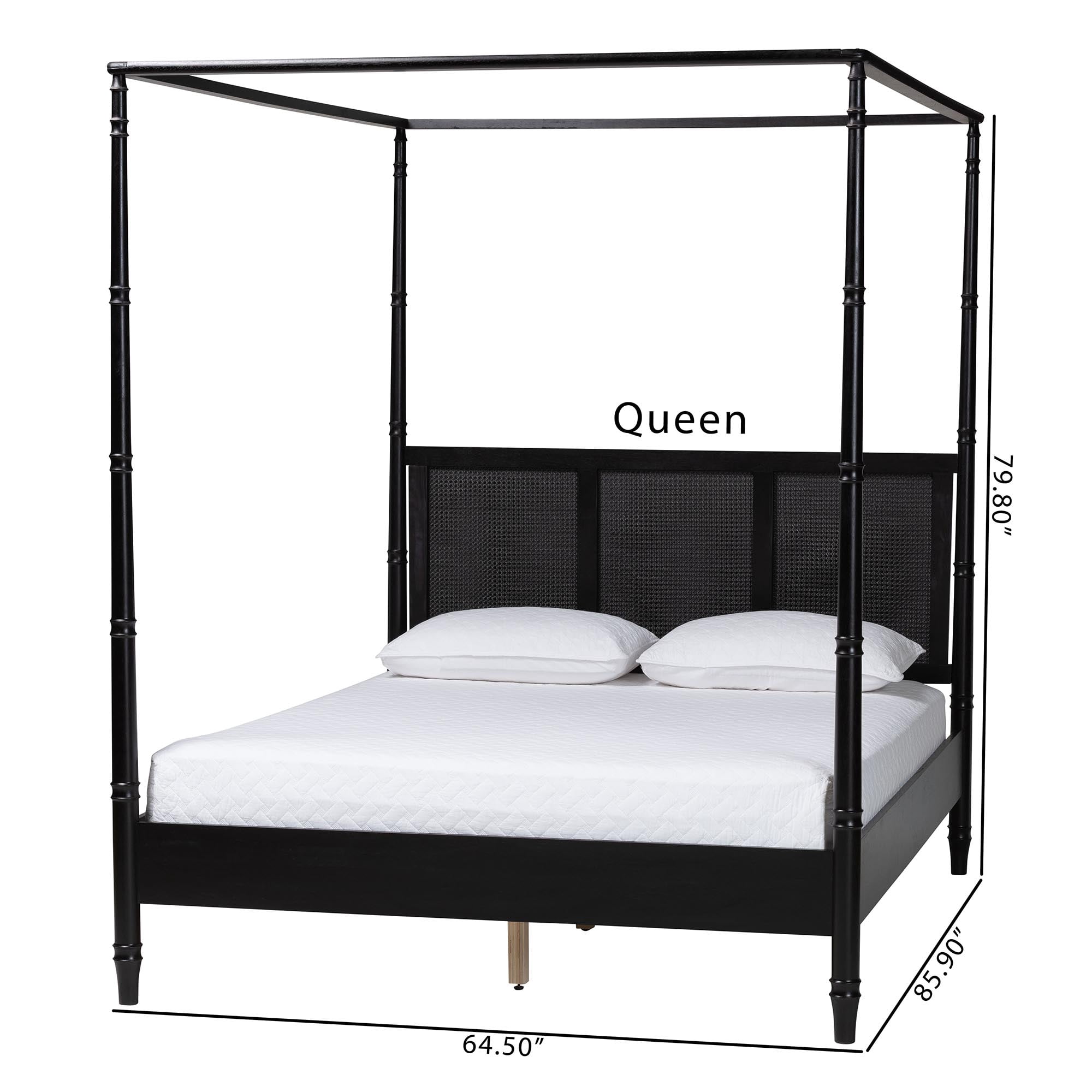 Baxton Studio Marisela Mid-Century Canopy Bed, Queen, Black