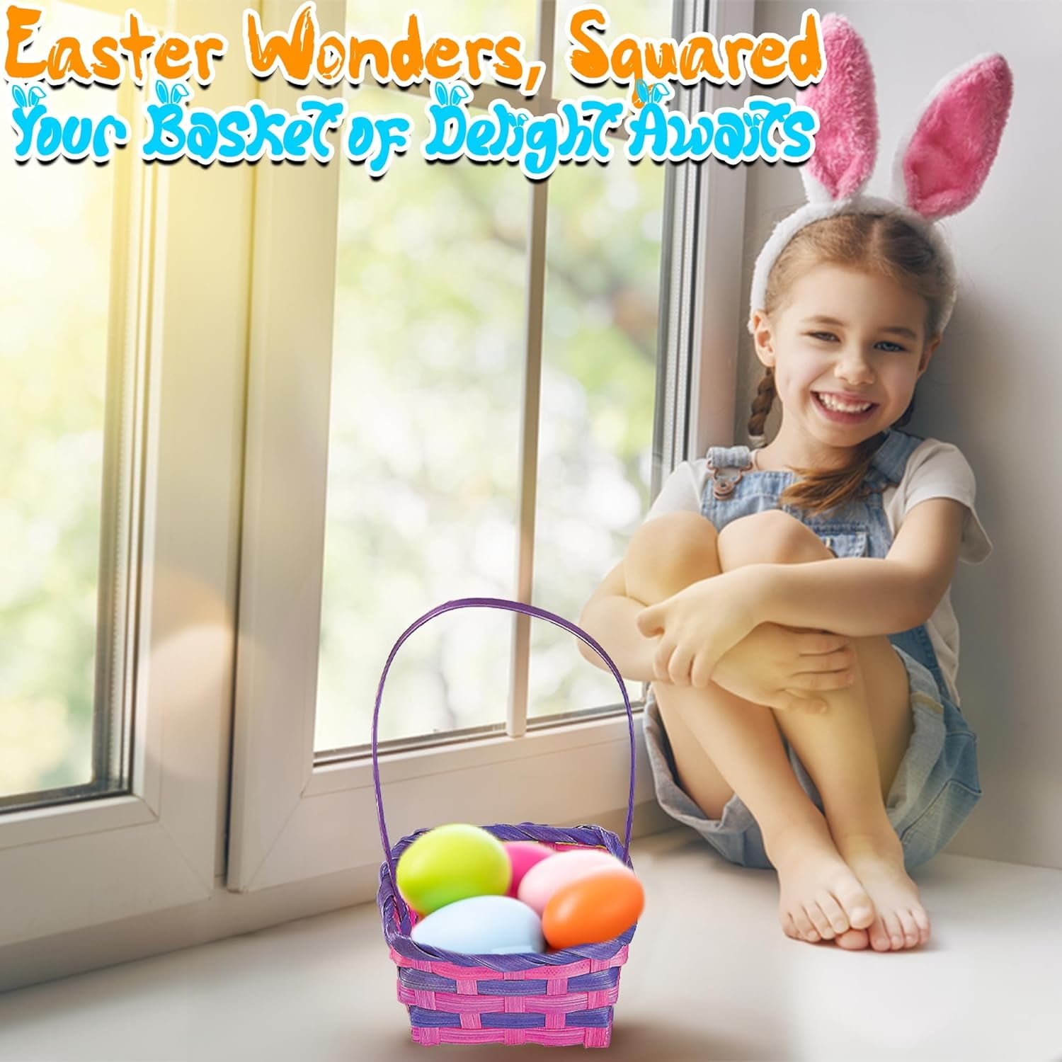 Fun Express Handles Wood Decorative Basket, Multicolor Easter (12 Pack)