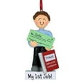 thumbnail image 2 of New Job Holding Check - Male Brown Hair - Personalized Christmas Ornament - Employee Promotion - Great Gift Ideas, 2 of 2