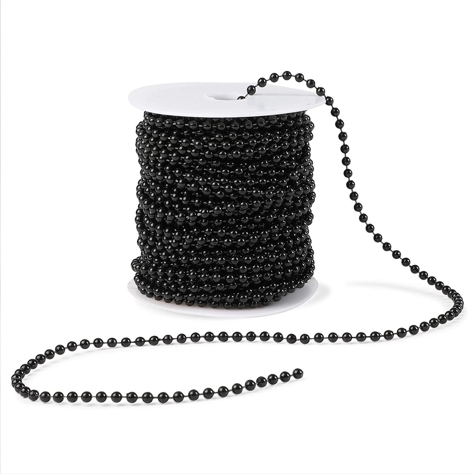 Black Pearl Garland Strand String, 4 mm Half-Round Faux Bead Spool for Party Decorations and Crafts, 25 Yard