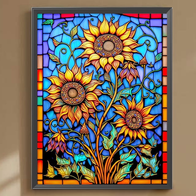 Cuadros Decorativos Kit de pintura de diamante de taladro redondo completo 5D DIY Vitral Girasol (VIP979) Wdftyju embutido en tela