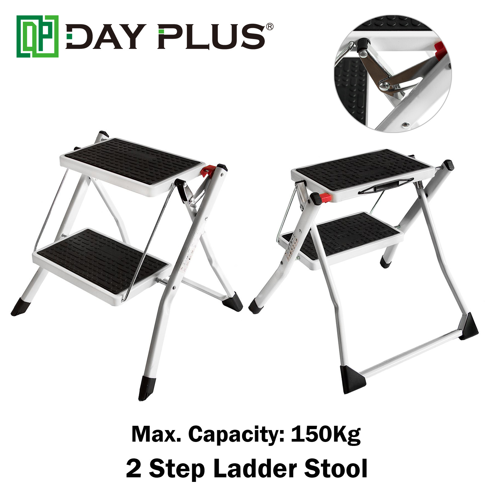 Dayplus Folding 2 Step Ladder Kitchen Step Stool, Lightweight Steel