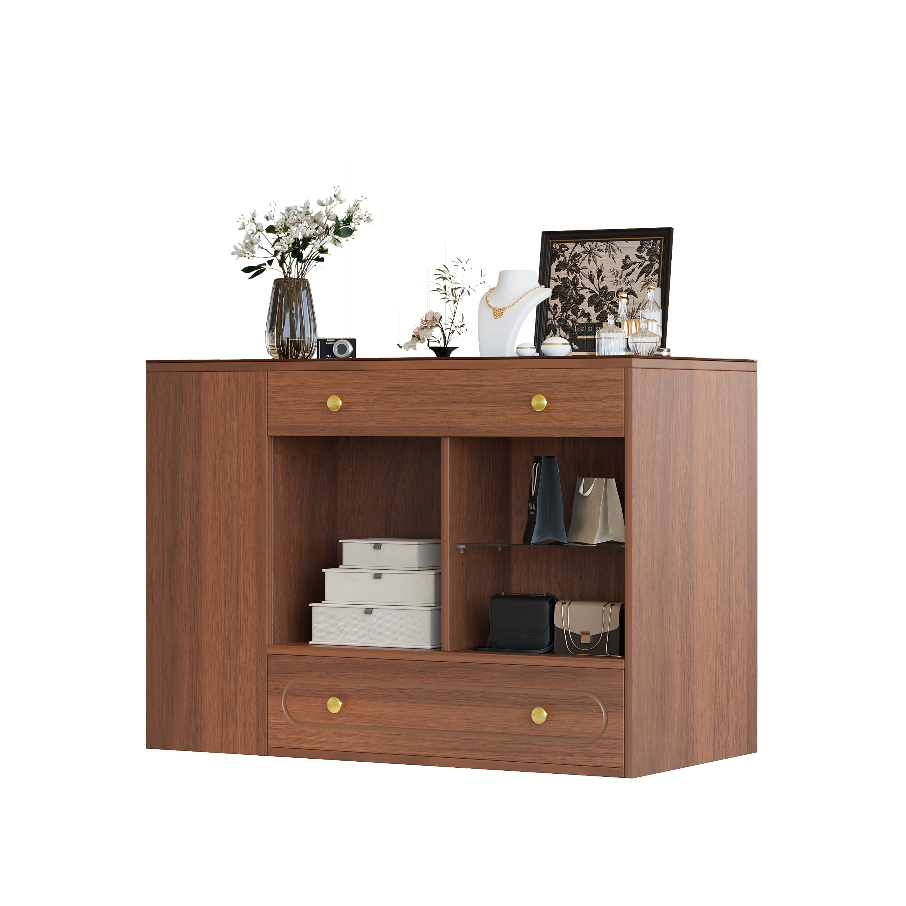 Euroco Modern Closet Island with Glass Display Top & 6 Drawers – Multifunctional Storage for Walk-in Closets, Bedrooms, and Retail Spaces