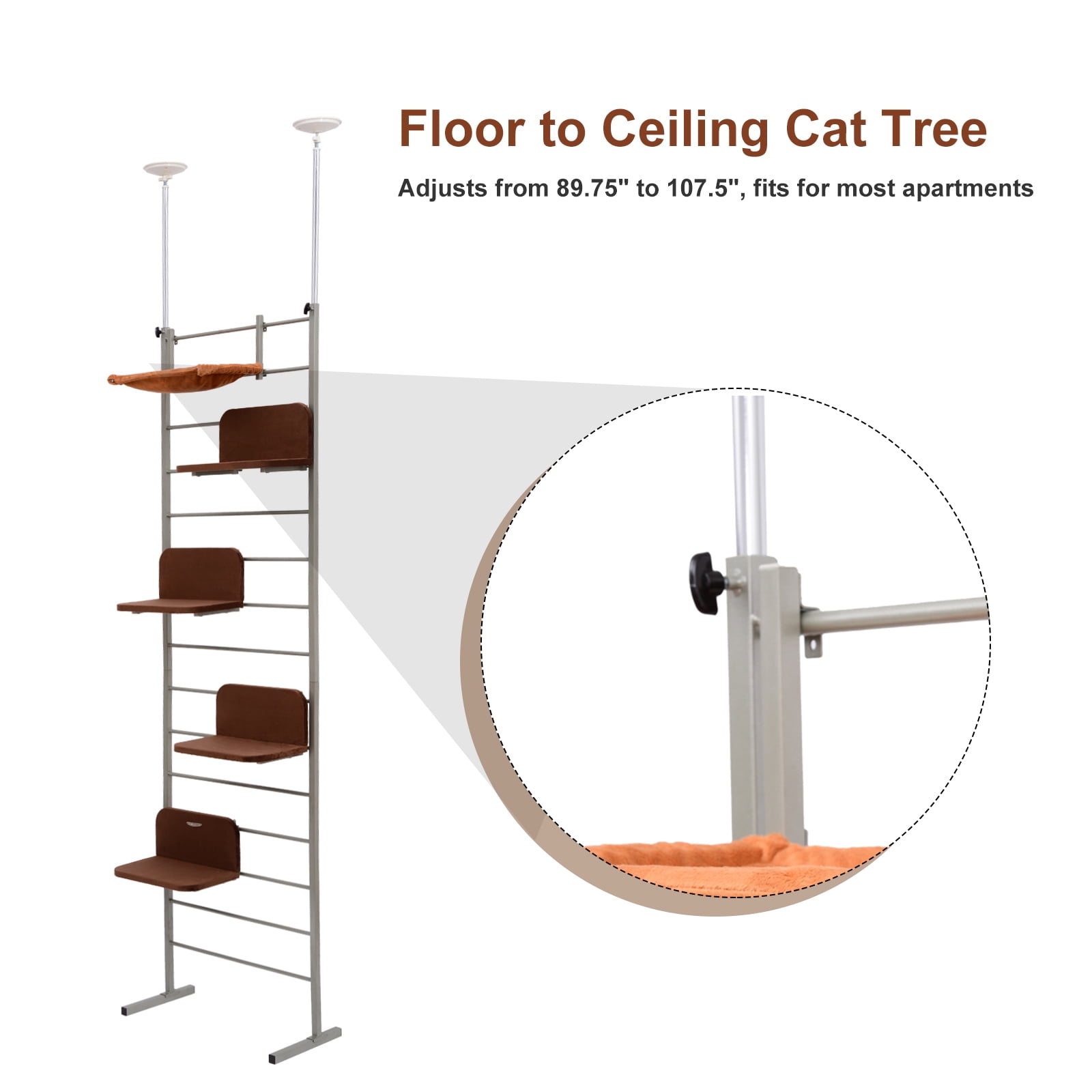 Pawhut 9 5 Floor To Ceiling Adjustable Cat Tree Tower