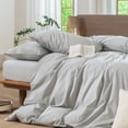 thumbnail image 5 of MooMee Striped Duvet Cover Set Twin 100% Washed Cotton Linen Like Textured Breathable 2-Piece (Heathered Green& White Pinstripes, 68"x90"), 5 of 7