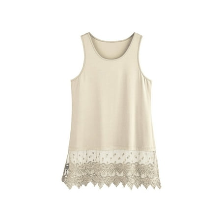 - Women's Lace Trim Layering Tunic Tank Top - Extends Shirt Blouse Length - 30”