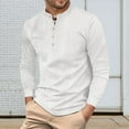 thumbnail image 3 of LZHGirlshop Men Cotton and Linen Henley Shirt Casual Stand Collar Long Sleeve Shirt Retro Solid Color Fit T-Shirt,White,2XL, 3 of 6