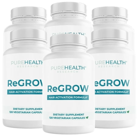 ReGrow Hair Activation Formula - Hair Growth Vitamins with Biotin and Saw Palmetto - Hair Loss Treatments for Women and Men - Thicker and Fuller Hair Supplement, PureHealth Research x6