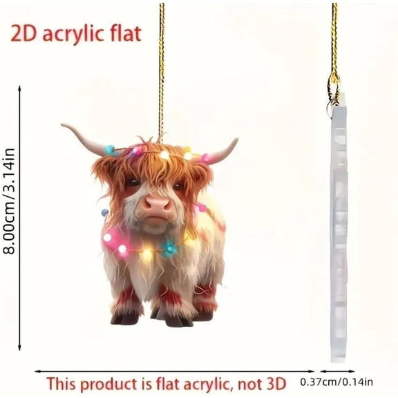 Lilixerw Cute Highlands Cow Christmas Ornament,Acrylic 2D Printed Animal Shape Hanging Holiday Decor for Xmas Tree Home Party Festive Gifts,3.15 Inch