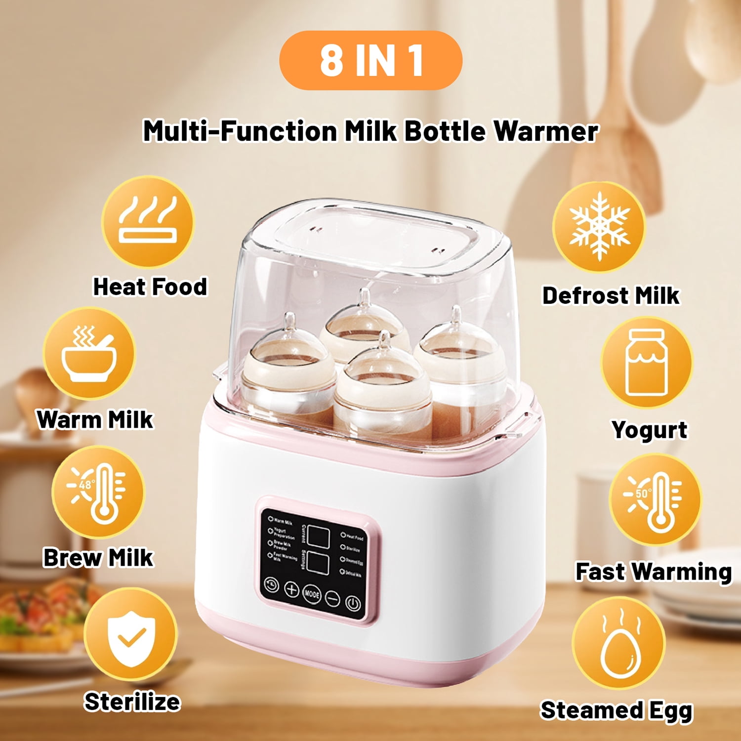 8-in-1 Baby Bottle Warmer and Sterilizer, 4-Bottle Capacity with Remote Control, Fast Milk Warmer and Food Heater for Newborns, Electric Steam Sanitizer