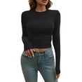 thumbnail image 2 of Tittly Graphic Tees Tshirts Shirts Women's solid color crewneck slim thin fashion long sleeve T-shirt base layer Womens Tops Womens T Shirts Casual Black L, 2 of 9