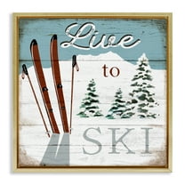 Stupell Industries Live To Ski Rustic Snow Sports Sports Painting Gold Floater Framed Canvas Art Print Wall Art, 18 x 18