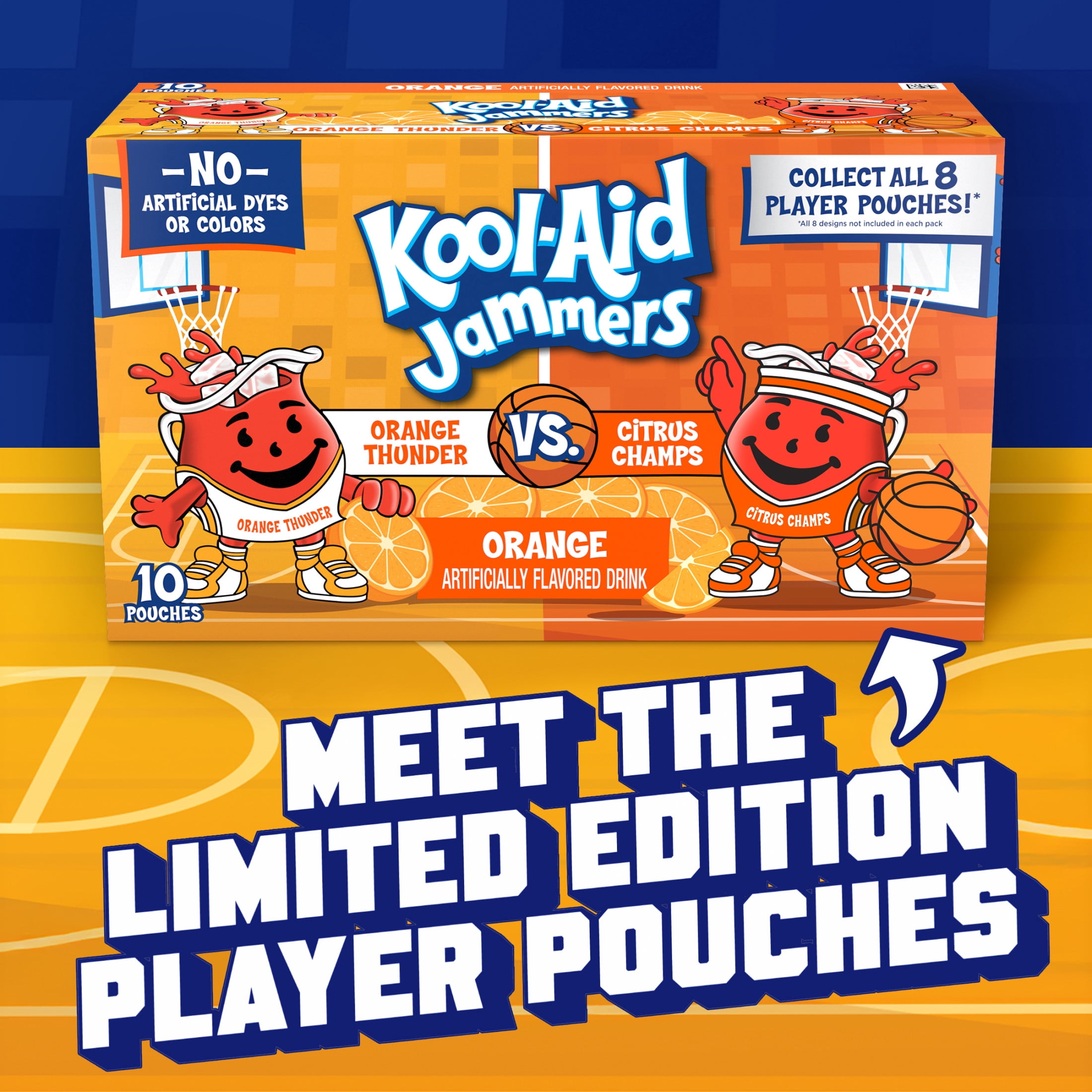 Kool-Aid Jammers Orange Thunder vs Citrus Champs Artificially Flavored Drink, 10 Pouches, for On-the-Go, on the Bench, or in the Stands, Orange Flavor, No Artificial Dyes, 6 fl oz