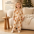 thumbnail image 2 of Pandaie Toddler Boys Girls Christmas Pajama Set Gingerbread Print Loungewear Lapel Button Home Sleepwear Khaki,12-18 Months, 2 of 7