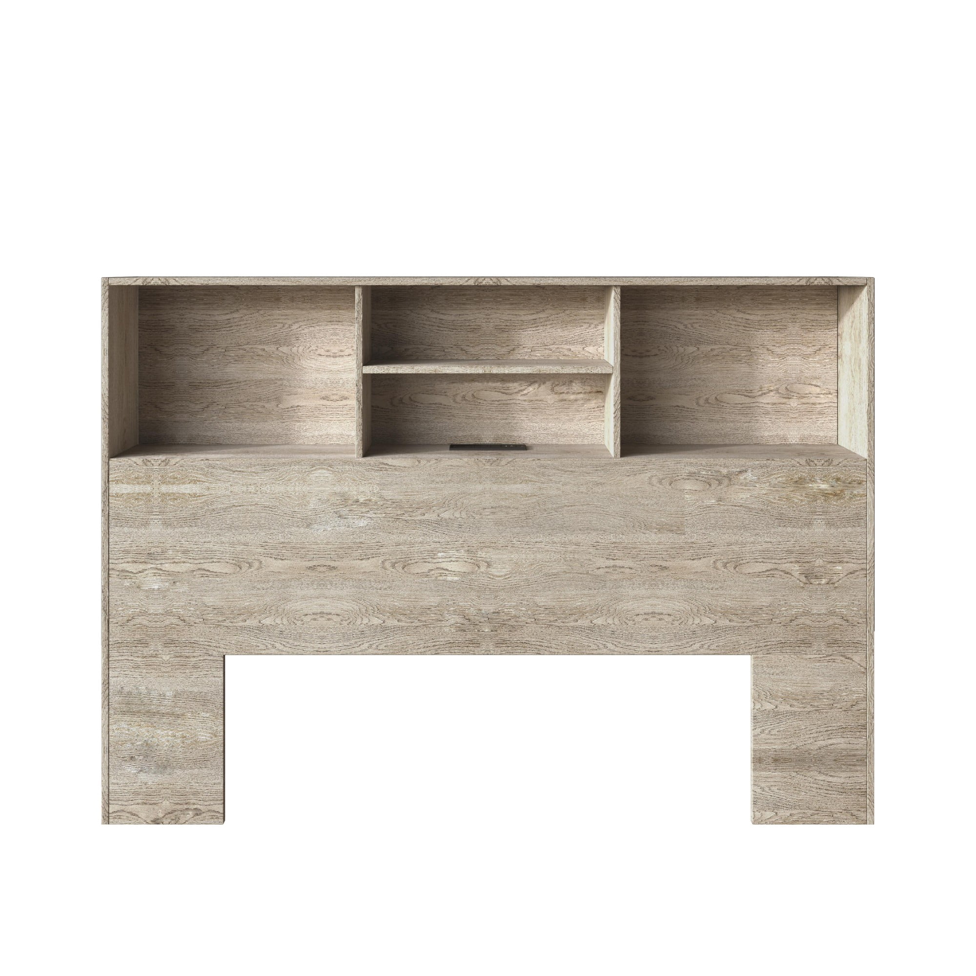 Home Design Pomona King Freestanding Bookcase Headboard with Storage Shelves & Built-In Power Outlet, Antique Gray