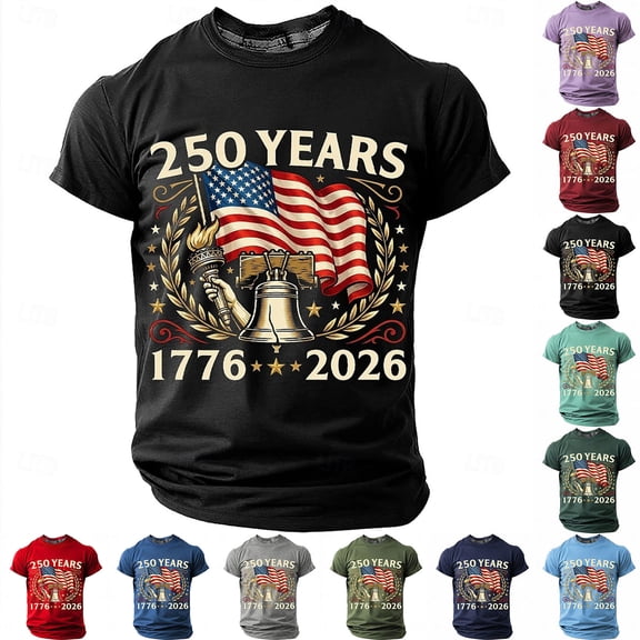 FASHOFT Mens 250th Anniversary USA Shirt for Men American Flag T-Shirt 4th of July Shirt 250 Years Birthday Patriotic Tops Army Green L