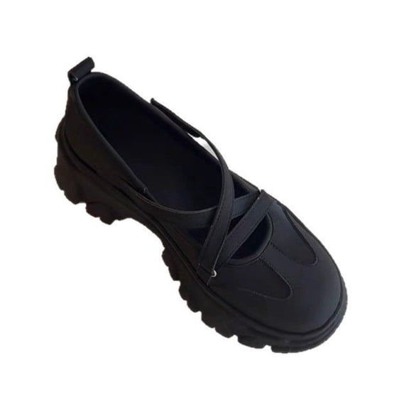 Women Chunky Platform Mary Jane Shoes Round Toe Cross Strap Casual Comfort Dress Shoes