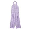 thumbnail image 4 of Karymi Womens Workout Tops 2 Piece Gingham Linen Blend Outfit Set, V Neck Sleeveless Loose Pullover Tank Top+Elastic High Waist Wide Leg Pants with Pockets Womens Tops, 4 of 7