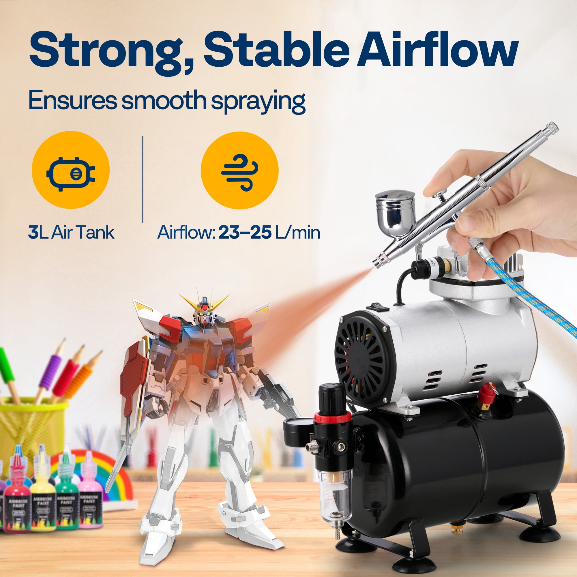 SPECSTAR 110-120V Professional Airbrushing Paint System with 1/5 HP Air Compressor and 1 Airbrush Kit for Tattoo Makeup Shoes Cake Decoration