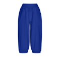 thumbnail image 6 of Stamzod Womens Cropped Pants Summer Solid Color Stretch Waist Capri Pants with Pocket Casual Loose Pull On Capris for Women Blue A M, 6 of 7