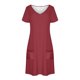 thumbnail image 4 of Vestido Corto de Verano de Moda de Color Sólido Vestido Casual de Cuello en V de Manga Corta, Desgaste Ligero de Poliéster para las Mujeres, Lavado de Manos, 4 of 7