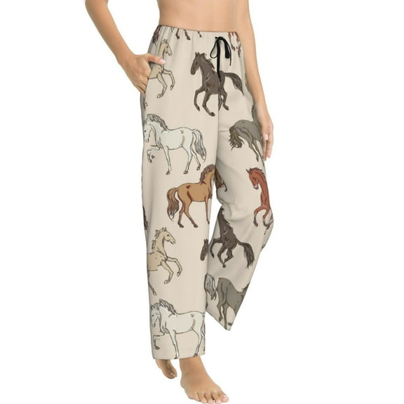 Pajama Pants Women - Hand Drawn Modern Cool Horse Soft Breathable Sleep & Lounge Pants for Women, Comfy Casual Pj Pants Bottoms with Pockets
