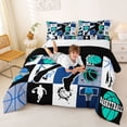 thumbnail image 3 of Castle Fairy Sport Basketball Gamer Queen Comforter Set 3 Pieces, Geometric Grid Comforter Sets Queen, Black White Teal,Black Reversible,1 Comforter and 2 Pillowcases, 3 of 6
