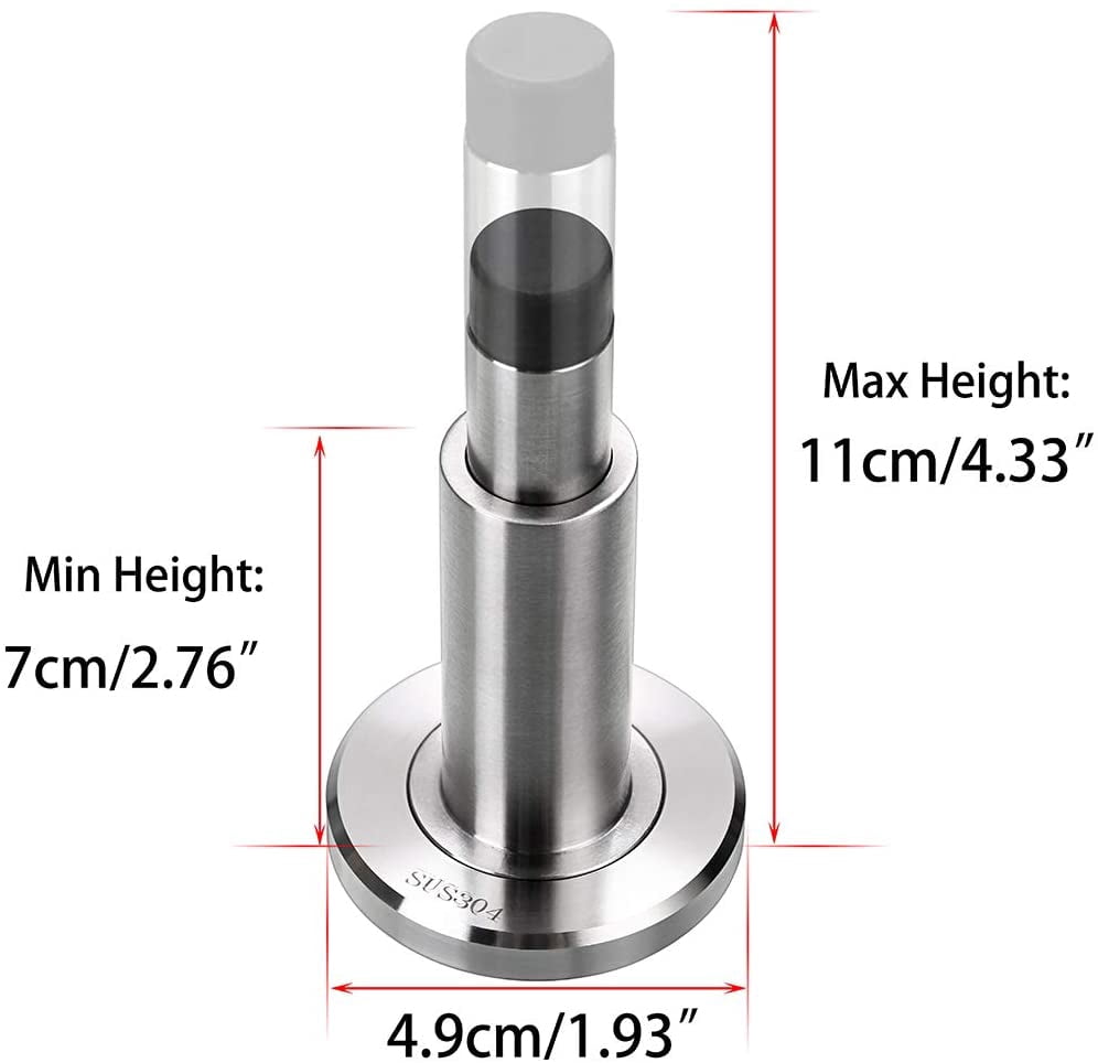 Sturdy Adjustable Door Stopper - Stainless Steel Modern Door Stop with Rubber Buffer, Wall Mounted Metal Doorstop with Hardware for Home Office, Silver