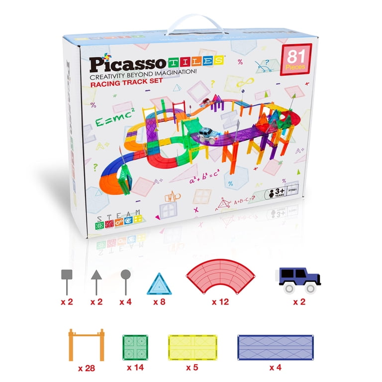 PicassoTiles Race Track Magnetic Set, 81 Pieces With LED Cars photo 3