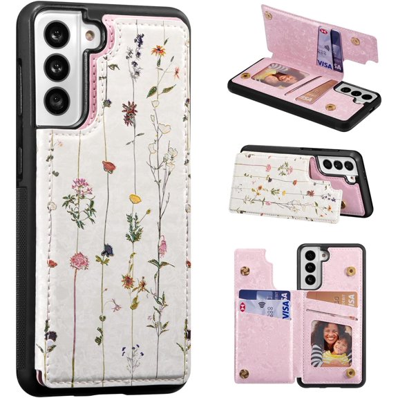 Wallet Case for Samsung Galaxy S21 Plus 5G with Card Holders, PU Leather Floral Cover Kickstand RFID Blocking Double Magnetic Clasp Rilievo Flower Flip Case for Women Girls - Tree Vine