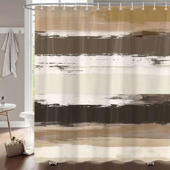 Brown Abstract Shower Curtain Waterproof Fabric Bathroom Curtain with Hooks,Rustic Striped Modern Bathroom Decor-60"W x 72"L (Pack of 1)