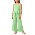 thumbnail image 2 of ATOGUTA Going Out Sets for Girls Sleeveless Ruffle Tank Top Wide Leg Pant Set Size 4T-15 Sporty Outfit Set Green, 2 of 8