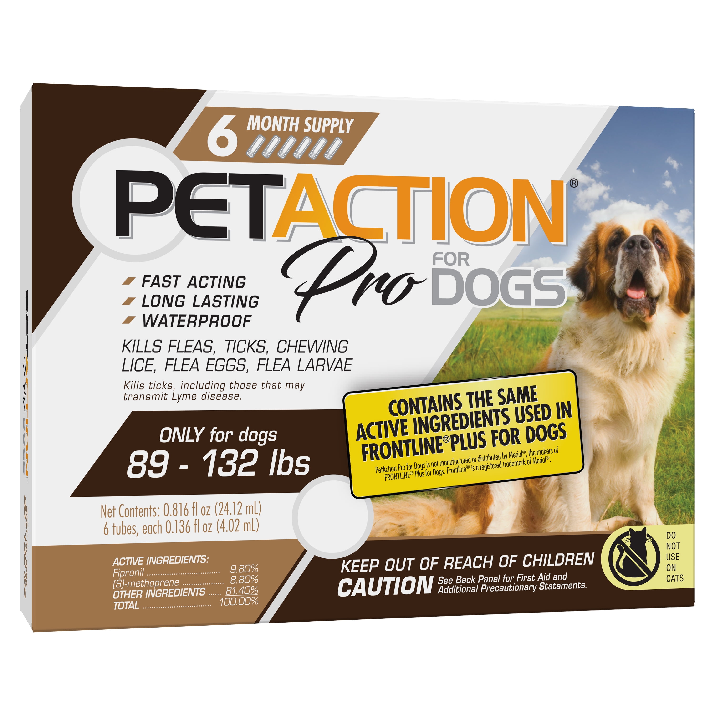 PETACTION PRO Flea & Tick Topical Treatment for Dogs, 89-132 lbs, 6 Count