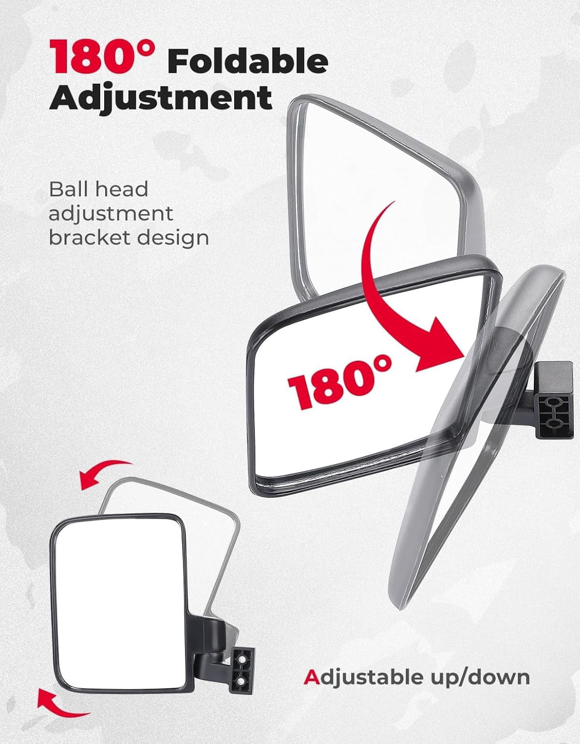 KEMIMOTO No Drilling Golf Cart Side Mirrors, Universal Rear View Mirror for 0.75"-1.25" Square Rail, Folding Design