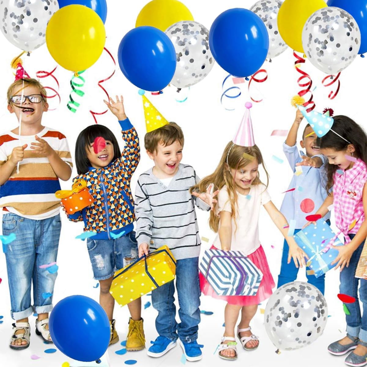 Royal Blue and Yellow Balloons Garland Arch, 122PCS Blue Yellow Balloons Silver Confetti for Wedding Baby Shower Anniversary Birthday Graduation Party Decorations
