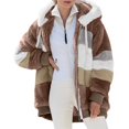 thumbnail image 1 of Womens Winter Fuzzy Fleece Jacket Hooded Color Block Patchwork Cardigan Coats Outerwear with Pockets Khaki 5XL, 1 of 9