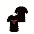 thumbnail image 3 of Men's Bull Graphic Print T-shirt, Casual Short Sleeve Crew Neck Tee, Men's Clothing For Summer Outdoor, 3 of 5