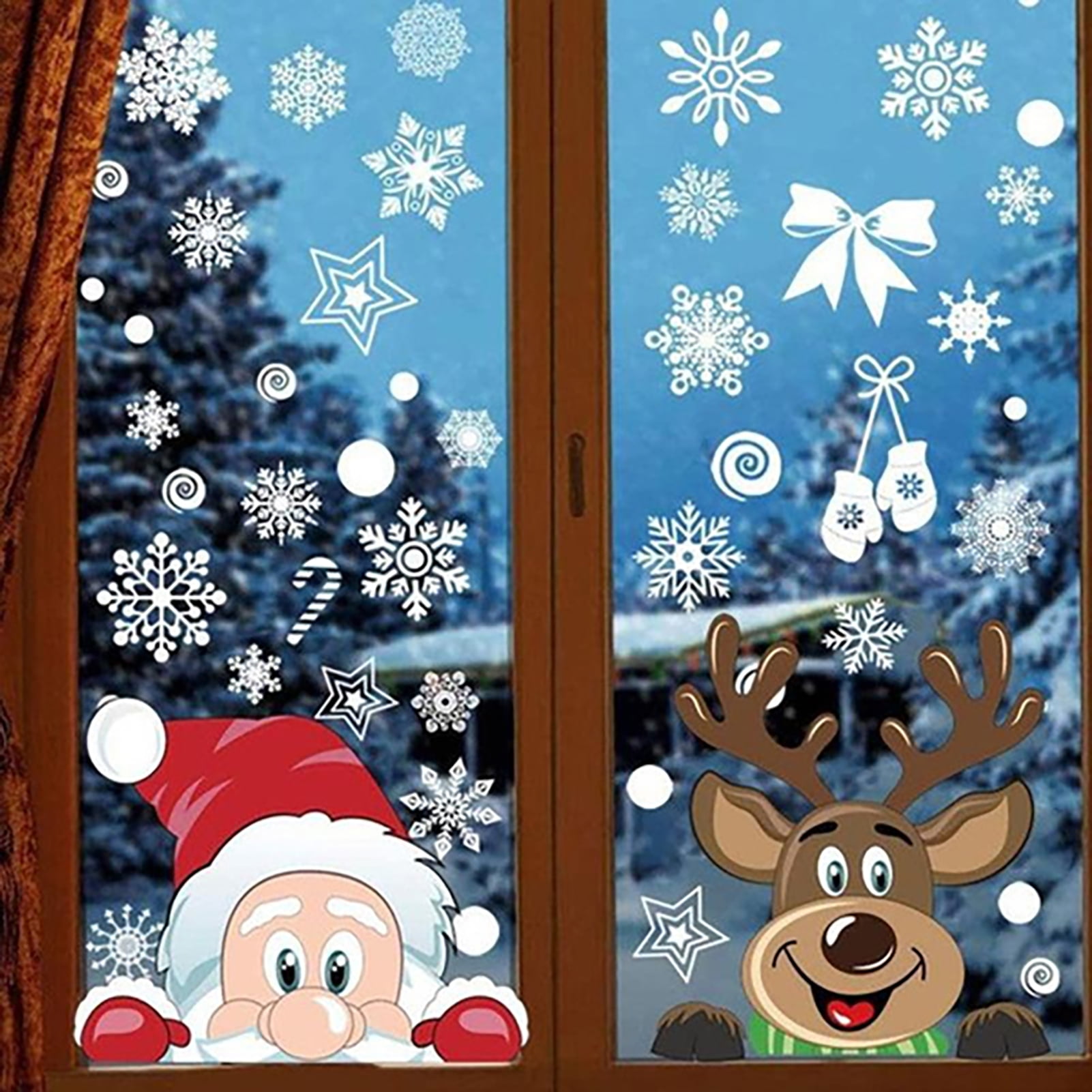 1 Set Christmas Snowflake Reindeer Window Sticker Xmas Ball Santa