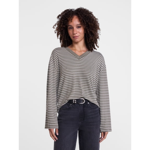 Scenario Women's and Women's Plus Relaxed Tee with Long Sleeves, Sizes XS-4X