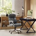 thumbnail image 4 of CorLiving Leon Faux Leather PU Fabric Upholstered Adjustable Height Lumbar Support Tilting Executive Adult Office Chair, Grey, 4 of 7