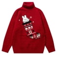 thumbnail image 1 of Gibobby Suéteres de invierno Suéter navideño de cuello para mujer con top de punto informal con diseño de punto de conejito (Rojo, XL), 1 of 3
