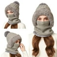 thumbnail image 6 of Women's 3-in-1 Ribbed Knit Hat with Integrated Scarf, Winter Face Mask Beanie, Thermal Ear Flap Trapper Cap, Cold Weather Balaclava Style, Unisex Outdoor Winter Gear - Grey, 6 of 6
