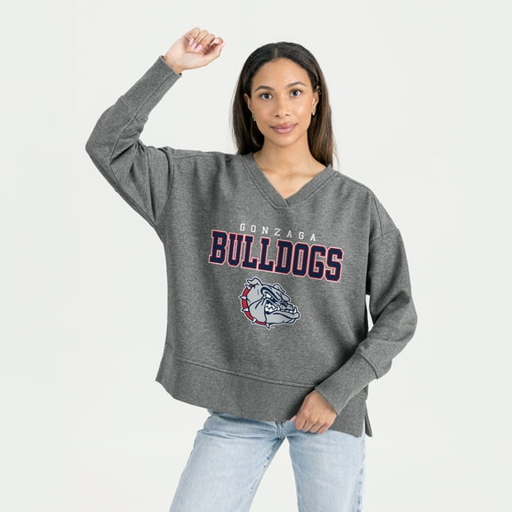 Women's Gameday Couture  Gray Gonzaga Bulldogs French Terry V-Neck Pullover Sweatshirt
