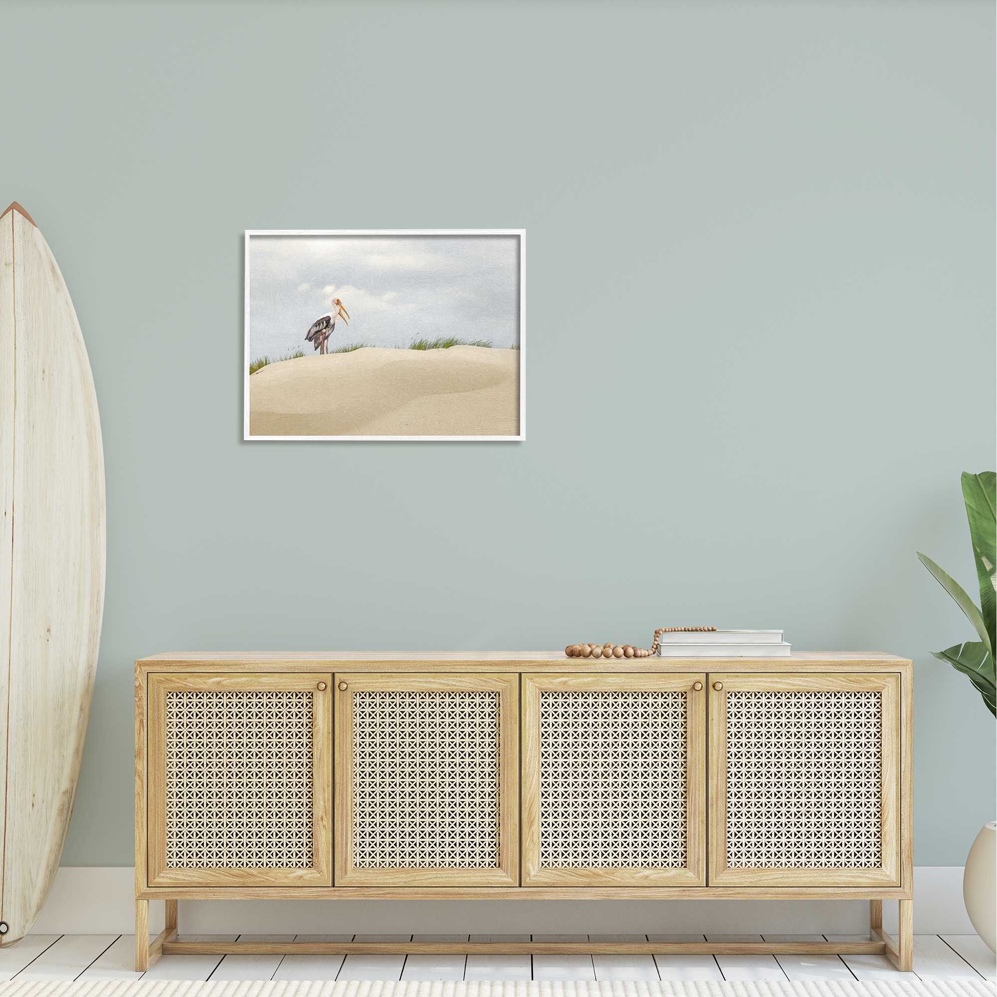 Stupell Pelican Duo Sandy Beach Dunes Landscape Painting White Framed Art Print Wall Art