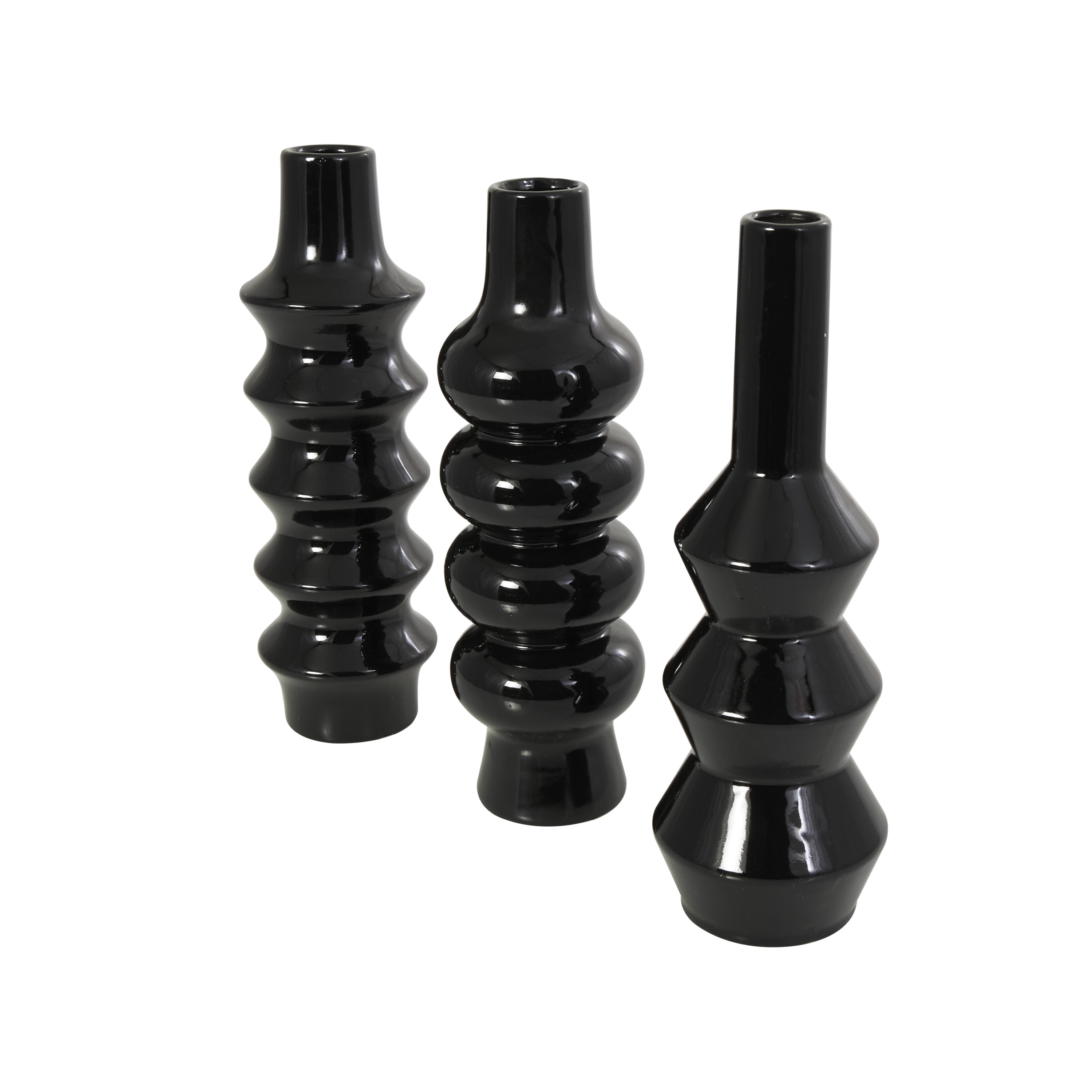 DecMode 3"W, 11"H Abstract Bubble Inspired Black Ceramic Vase with Varying Shapes, Set of 3