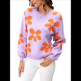 thumbnail image 3 of Suéter de Mujer de Otoño, Larga, Cuello Redondo, Jersey de Punto de Gran Tamaño, Tops Casuales con Estampados. Púrpura L, 3 of 10