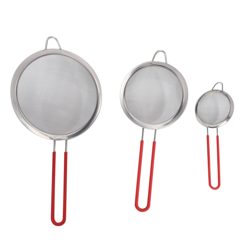 3 Fine Mesh Stainless Steel Strainers Colander With Slicone Handle