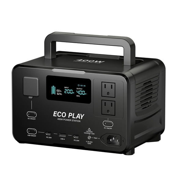 Eco Play EP400 Portable Power Station, 400W AC Output 800W Surge, 256Wh LiFePO4 Battery, UPS, for Outdoor Camping Activity