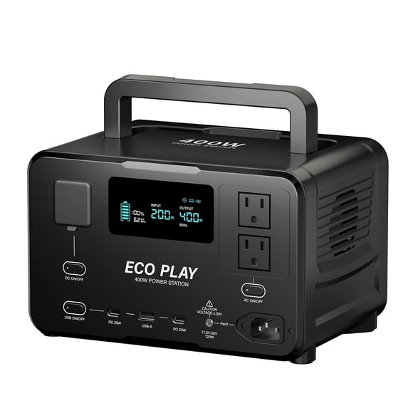 Eco Play EP400 Portable Power Station, 400W AC Output 800W Surge, 256Wh LiFePO4 Battery, UPS, for Outdoor Camping Activity